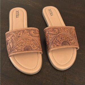 Myra Bag Women's Tan Floral Slide Sandals
